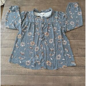 Loft Outlet Women's Blue Paisley Cap Sleeve Blouse Size XL